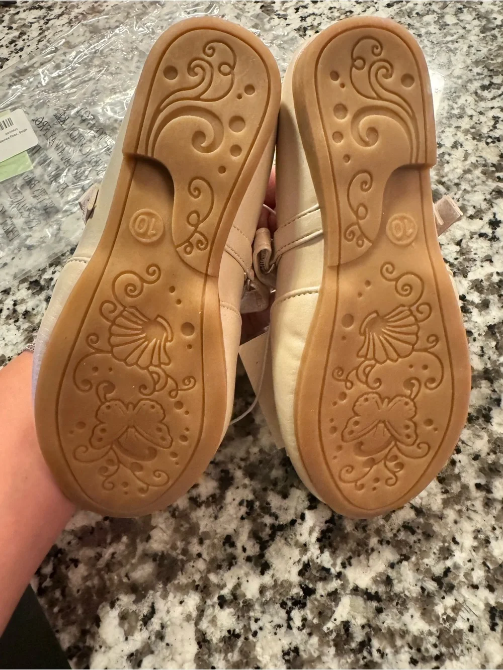 Laura Ashley Beige Pearl Bow Mary Jane Flats for Girls